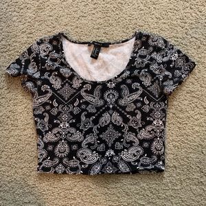 Black Paisley Crop Top